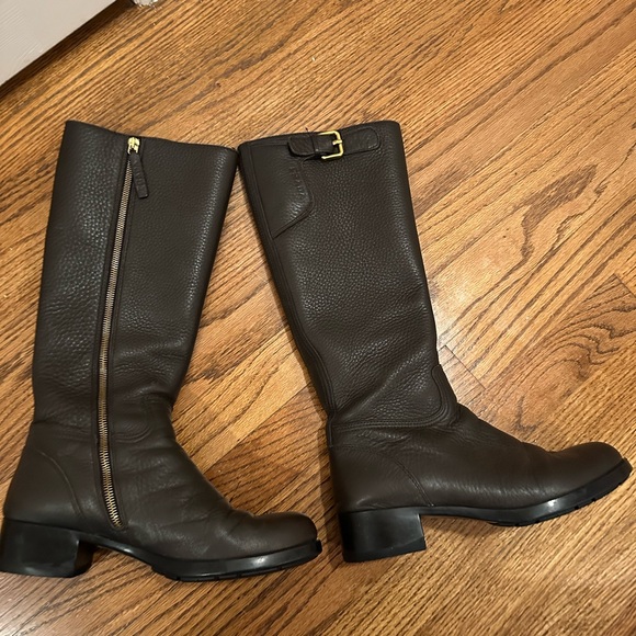 Prada Shoes - Prada Dark Brown Pebbled Leather Knee Boots